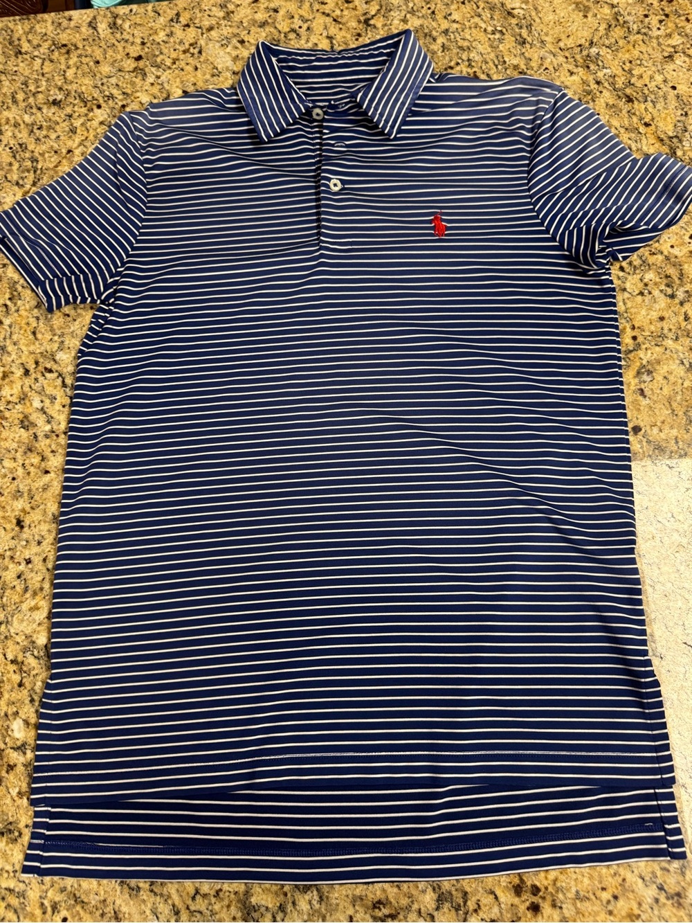 Ralph Lauren Golf Navy & White Striped Polo with Red Logo